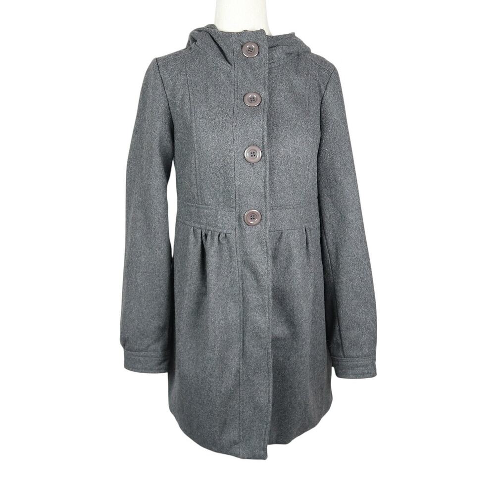 Vintage Y2K Forever 21 Charcoal Grey Wool Blend Hooded Jacket S